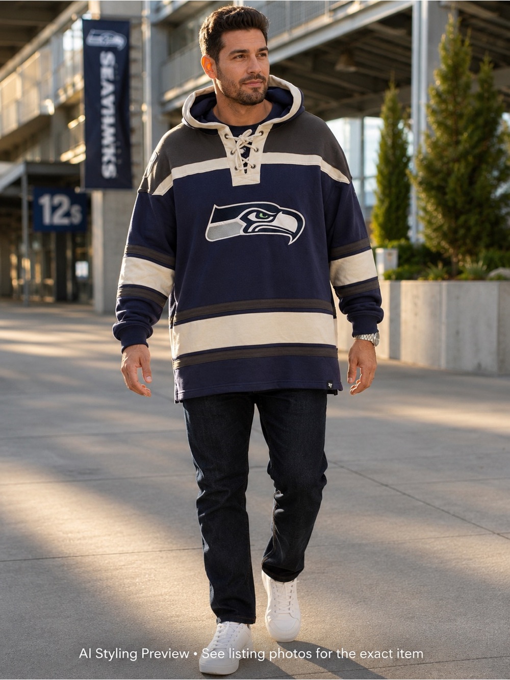 Seattle Seahawks ’47 Brand Lacer Hoodie XL NHL Style Lace-Up Pullover NFL